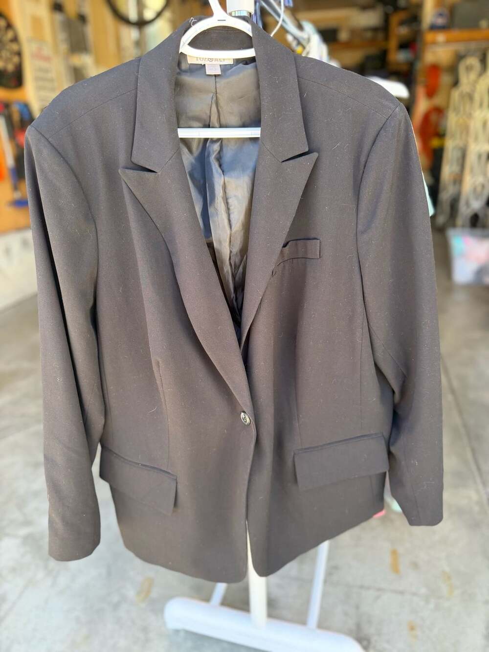 Roz & Ali Black Notched Lapel Single Button Office Blazer Size 18